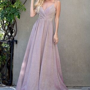 PROM EVENING METALLIC GLITTER DRESS ACR013 ROSE